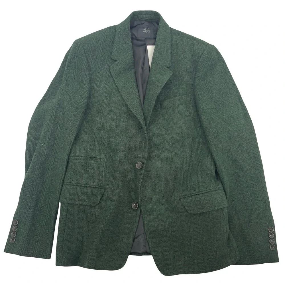 ASOS Men's Blazer Herringbone Tweed Green Wool Blend 36 Short